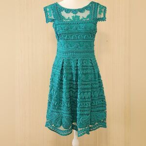 Yoana Baraschi New Light Embroidered Lace Dress Women's 2P Teal Anthropologie